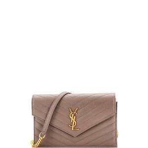 Saint Laurent Small Classic Monogram Wallet on Chain Matelasse Chevron Leather